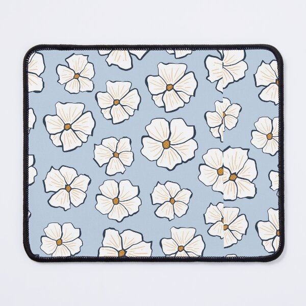 Item preview, Modern White Floral Pattern on Blue Background - Minimalist Flower Repeat Design designed and sold by Elite Wall Art.