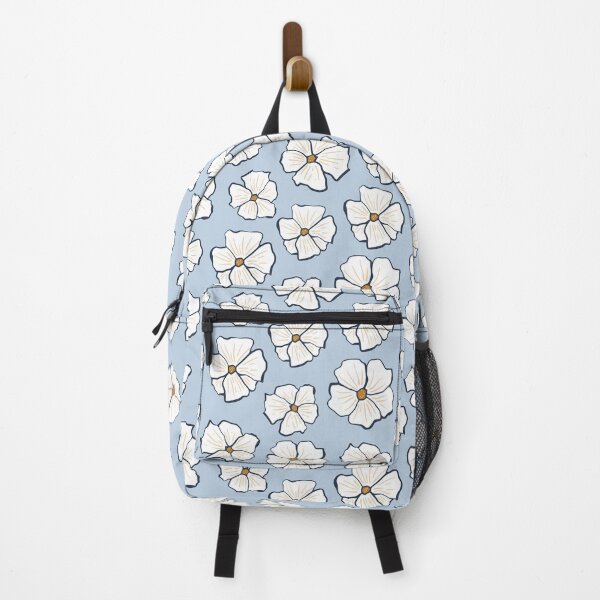Item preview, Modern White Floral Pattern on Blue Background - Minimalist Flower Repeat Design designed and sold by Elite Wall Art.