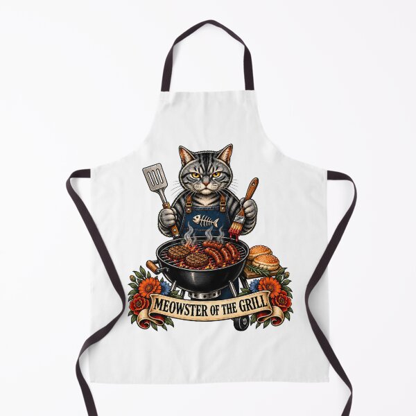 Item preview, Meowster Of The Grill BBQ Chef Cat Tattoo designed and sold by Old's Cool Cat Studio.