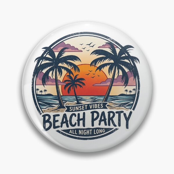 Item preview, Title:  Retro Beach Party Sunset Vector - Summer Palm Trees Badge Logo Design designed and sold by wisnubayuaji.