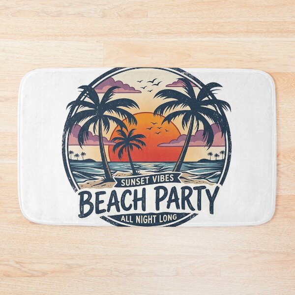 Item preview, Title:  Retro Beach Party Sunset Vector - Summer Palm Trees Badge Logo Design designed and sold by wisnubayuaji.