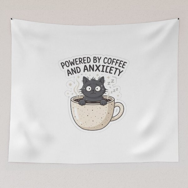 Item preview, Powered By Coffee and Anxiety Anxious Black Cat Funny designed and sold by KreatoLab.