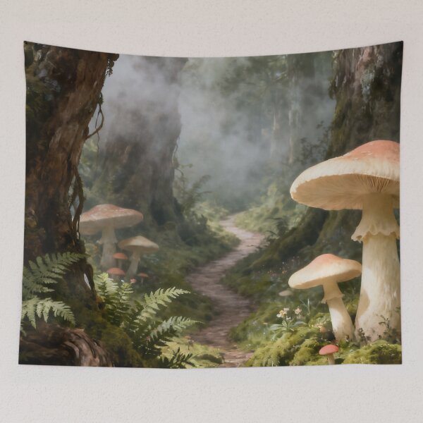 Item preview, Enchanted Mushroom Forest Wall Art, Woodland Fantasy Painting, Magical Forest Decor, Whimsical Nature Print designed and sold by stylishdzign.