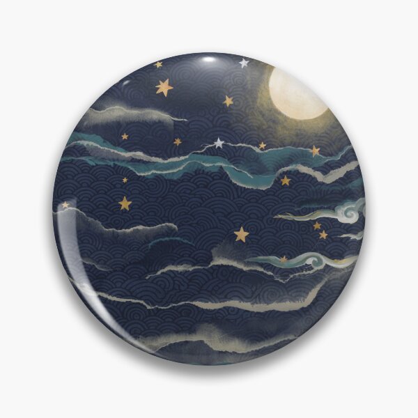 Item preview, Moonlit Celestial Waves – Japanese Seigaiha Moon & Stars Pattern, Indigo Navy Celestial Home Décor designed and sold by Tamas Das.