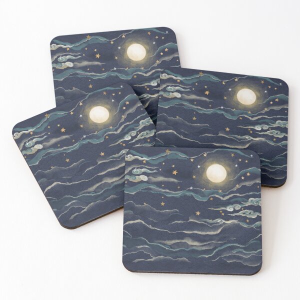 Item preview, Moonlit Celestial Waves – Japanese Seigaiha Moon & Stars Pattern, Indigo Navy Celestial Home Décor designed and sold by Tamas Das.