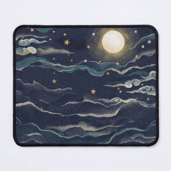 Item preview, Moonlit Celestial Waves – Japanese Seigaiha Moon & Stars Pattern, Indigo Navy Celestial Home Décor designed and sold by Tamas Das.