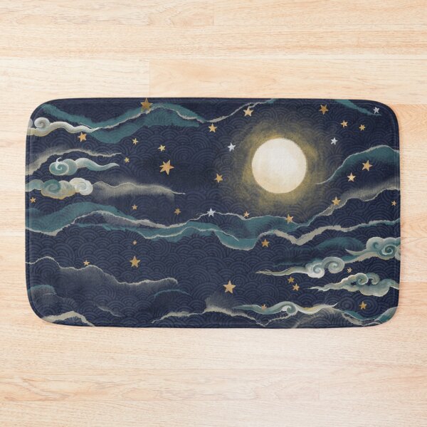 Item preview, Moonlit Celestial Waves – Japanese Seigaiha Moon & Stars Pattern, Indigo Navy Celestial Home Décor designed and sold by Tamas Das.
