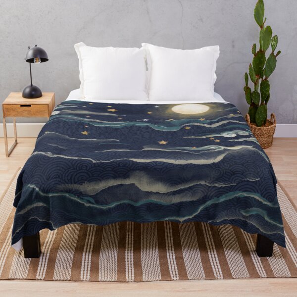 Item preview, Moonlit Celestial Waves – Japanese Seigaiha Moon & Stars Pattern, Indigo Navy Celestial Home Décor designed and sold by Tamas Das.