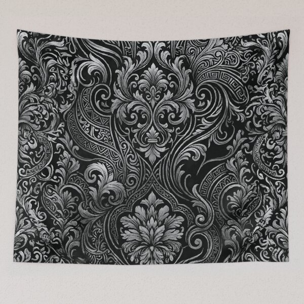 Item preview, Black and White Baroque Damask designed and sold by KuzeyWestStudio.