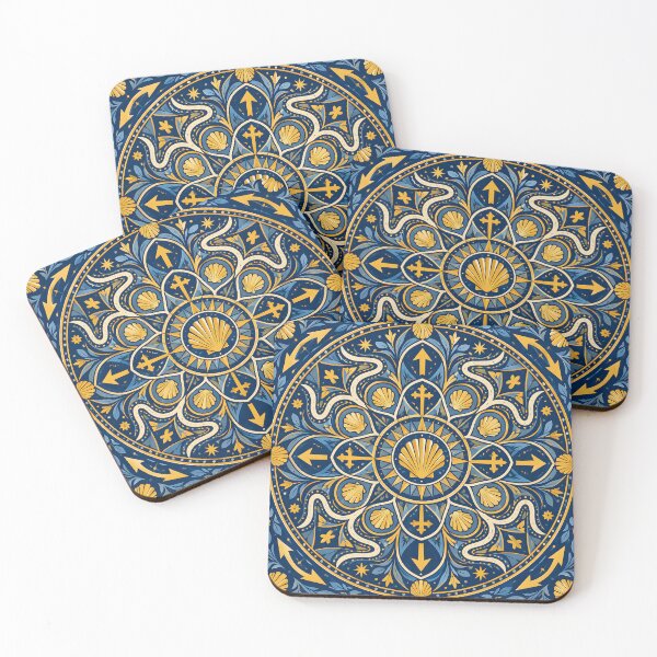 Item preview, Camino de Santiago Pilgrimage Scallop Shell Cross Medieval Tile Design designed and sold by Sybille-Yates.