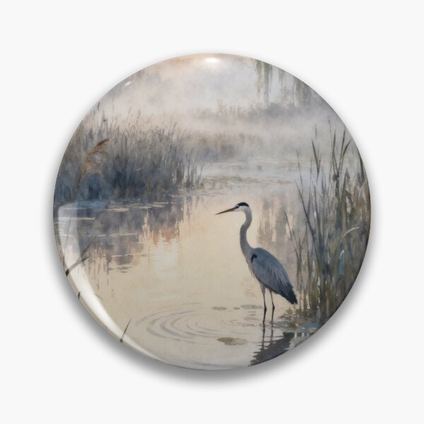 Item preview, Heron Wetland Wall Art, Marsh Landscape Painting, Bird Nature Print, Serene Water Garden Decor designed and sold by stylishdzign.