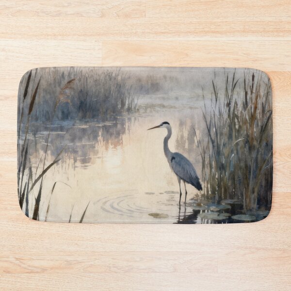 Item preview, Heron Wetland Wall Art, Marsh Landscape Painting, Bird Nature Print, Serene Water Garden Decor designed and sold by stylishdzign.