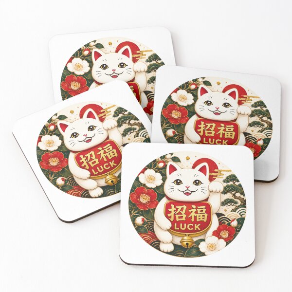 Item preview, Japanese Lucky Cat & Shofuku Kanji Art – Luck – Yukitsubaki Japanese Palette designed and sold by  Miyabi Tonaegoto Art.