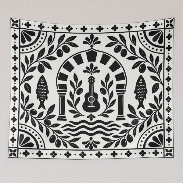 Item preview, Black and White Andalusian Tile Pattern – Spanish Mediterranean Home Decor designed and sold by PrintGo26.
