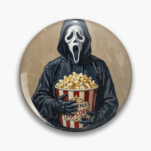 Item preview, Ghostface Holding Movie Popcorn - Slasher Horror Oil Painting Art designed and sold by Silly Goose Party.