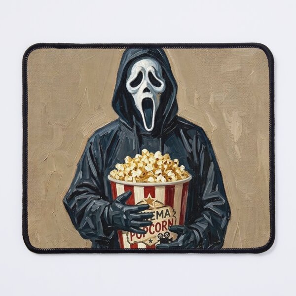 Item preview, Ghostface Holding Movie Popcorn - Slasher Horror Oil Painting Art designed and sold by Silly Goose Party.
