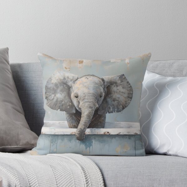 Item preview, Whimsical Baby Elephant in Vintage Bathtub - Surreal Distressed Animal Art designed and sold by Elite Wall Art.