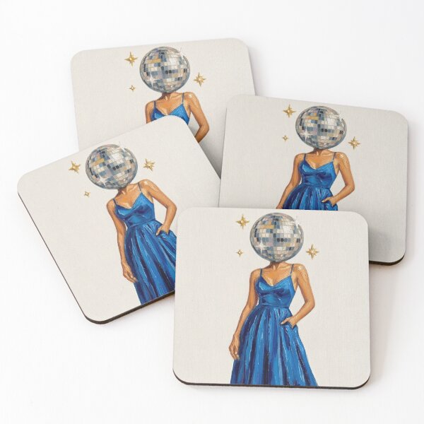 Item preview, Disco Ball Head Woman in Blue Dress - Retro Surreal Oil Painting Art designed and sold by Silly Goose Party.