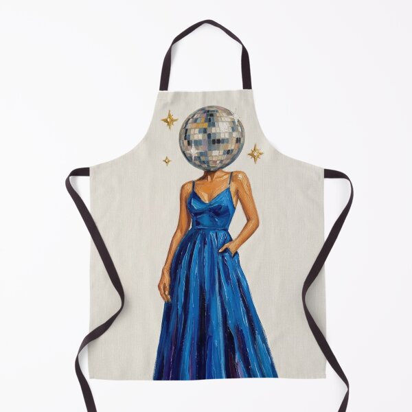 Item preview, Disco Ball Head Woman in Blue Dress - Retro Surreal Oil Painting Art designed and sold by Silly Goose Party.