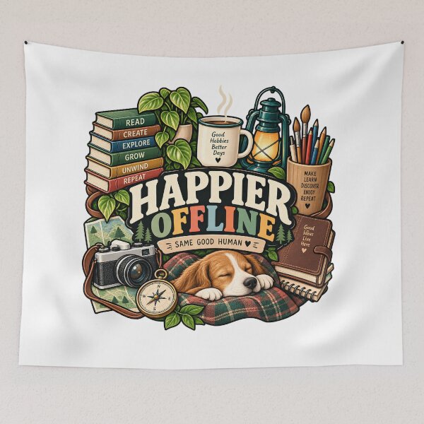 Item preview, Happier Offline – Cozy Analog Hobbies and Slow Living designed and sold by FindYouByZ.