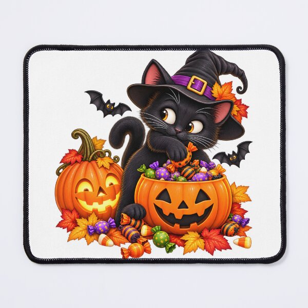 Item preview, Mischievous Halloween Cat – Sneaking Candy From the Pumpkin designed and sold by Clothes With Smiling Animals Walt Gral.