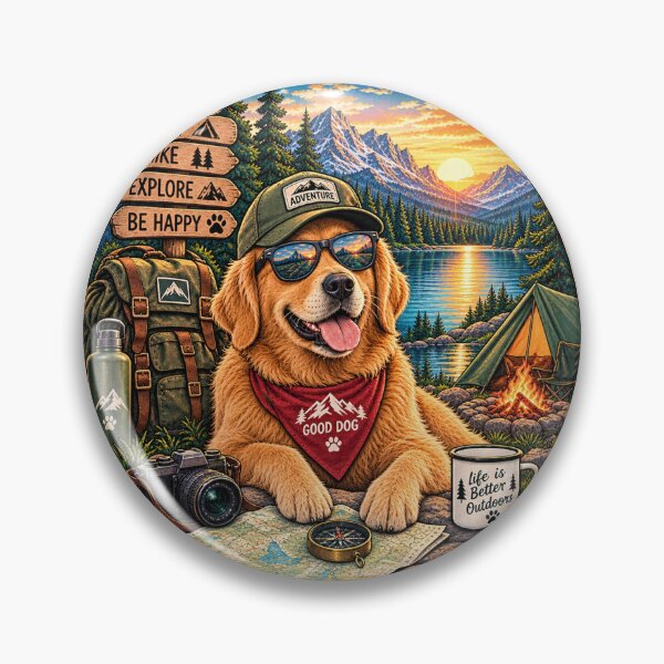 Item preview, Golden Retriever Camping Adventure Vintage Badge designed and sold by lovepower.