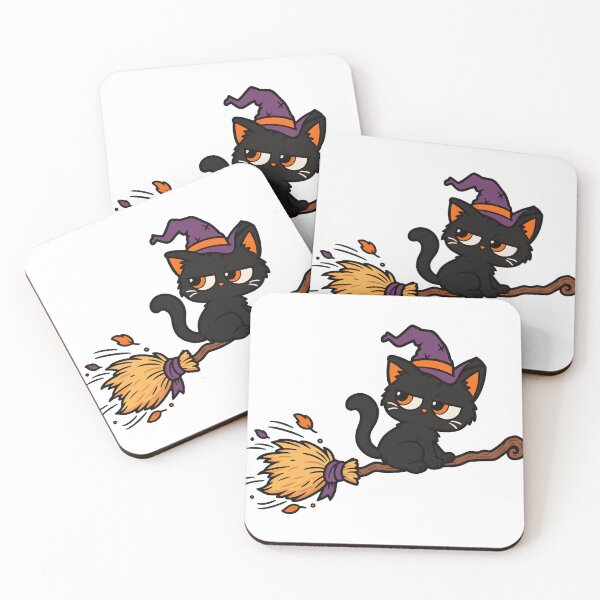 Item preview, Black Cat Witch Riding Broom Halloween designed and sold by MewMade.