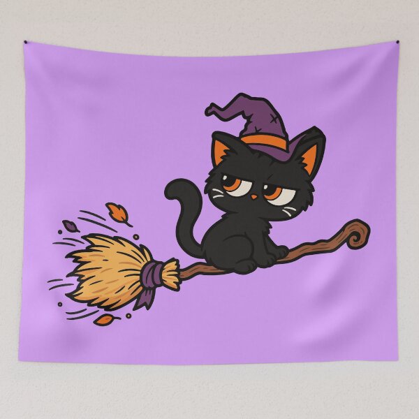 Item preview, Black Cat Witch Riding Broom Halloween designed and sold by MewMade.
