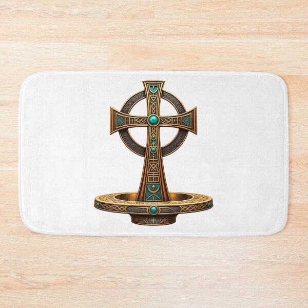 Item preview, Ornate Celtic Cross Art – Mystical Bronze and Turquoise Sacred Symbol designed and sold by 'VARI'.