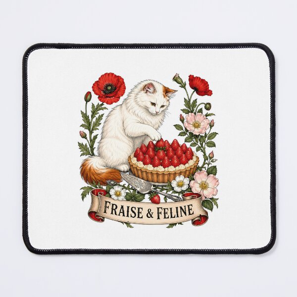 Item preview, Strawberry Feline White Cat Strawberry Tart designed and sold by Old's Cool Cat Studio.