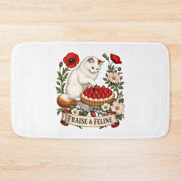 Item preview, Strawberry Feline White Cat Strawberry Tart designed and sold by Old's Cool Cat Studio.