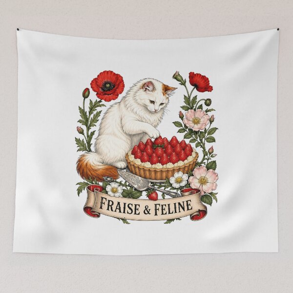 Item preview, Strawberry Feline White Cat Strawberry Tart designed and sold by Old's Cool Cat Studio.