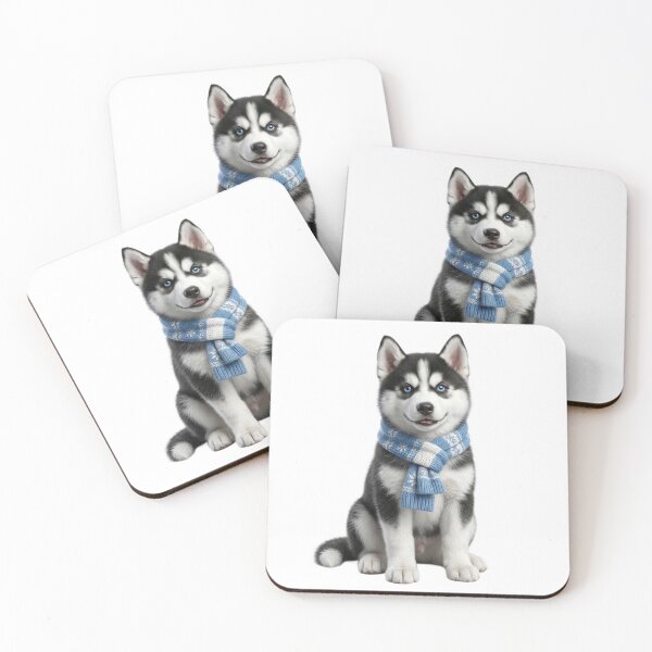 Item preview, 3D Realistic Siberian Husky Puppy with Blue Winter Scarf - Cute Cooled-Eyes Art designed and sold by meghnad.
