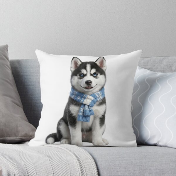 Item preview, 3D Realistic Siberian Husky Puppy with Blue Winter Scarf - Cute Cooled-Eyes Art designed and sold by meghnad.