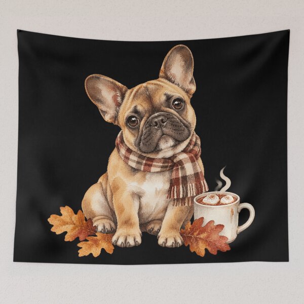 Item preview, French Bulldog Autumn Watercolor Cozy Frenchie Cocoa Illustration designed and sold by Ela-graphicwiz.