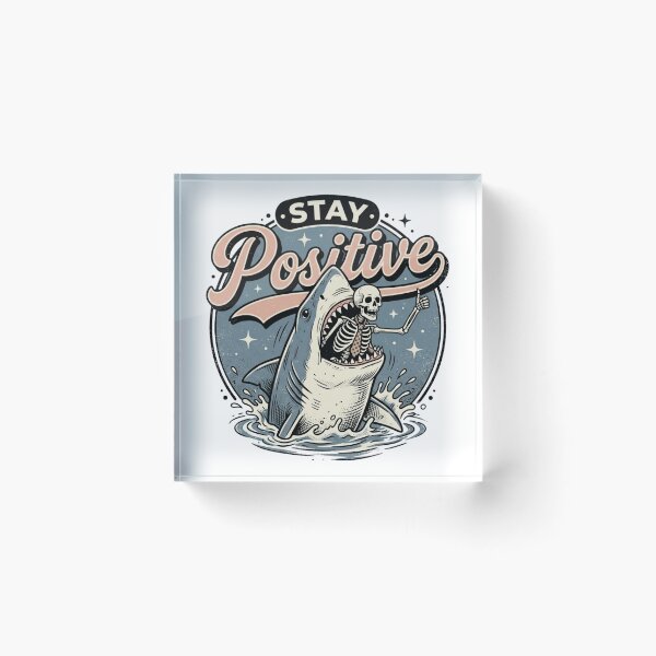 Item preview, Stay Positive Shark Skeleton Thumbs Up Funny Dark Humor Retro Tattoo Graphic designed and sold by raedattia.