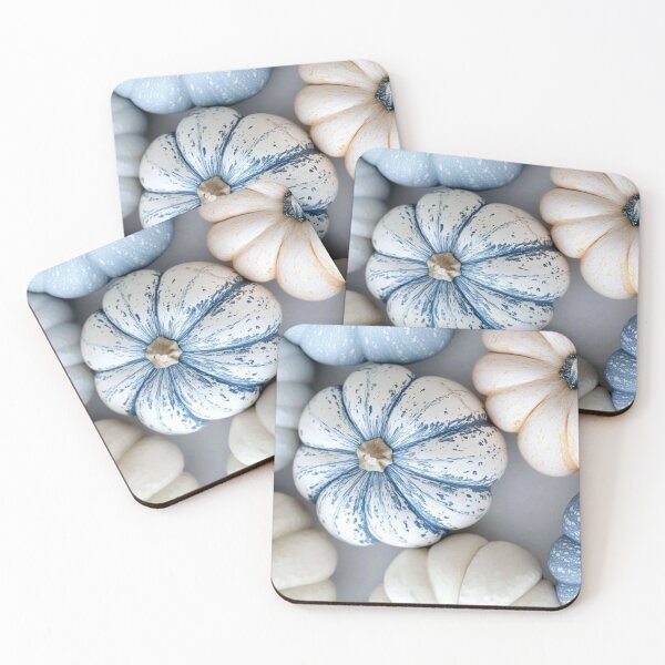 Item preview, Cozy Blue and White Heirloom Pumpkins — Modern Coastal Autumn Photography designed and sold by LYAN-STORE.