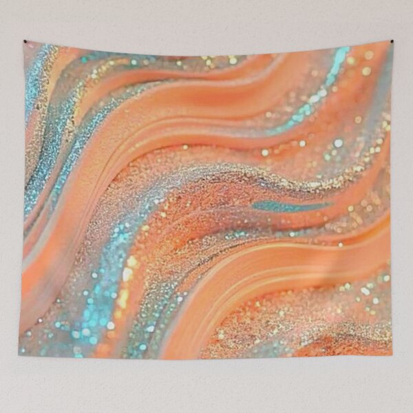 Item preview, Pastel Peach and Turquoise Sparkle Waves — Glam Glitter Wave Texture Art designed and sold by LYAN-STORE.
