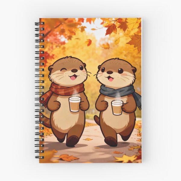Item preview, Autumn Walk Otters with Hot Coffee designed and sold by Otterbean.