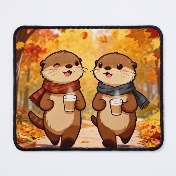 Item preview, Autumn Walk Otters with Hot Coffee designed and sold by Otterbean.