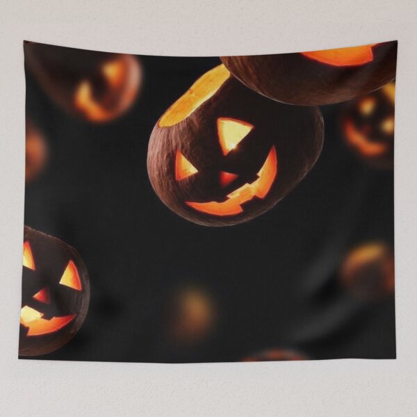 Item preview, Glowing Jack O Lanterns Falling in Darkness — Spooky Floating Halloween Pumpkins designed and sold by LYAN-STORE.