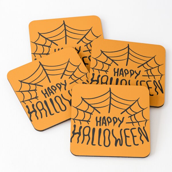 Item preview, Happy Halloween Lettering with Spider Web — Spooky Black and White Typography designed and sold by LYAN-STORE.