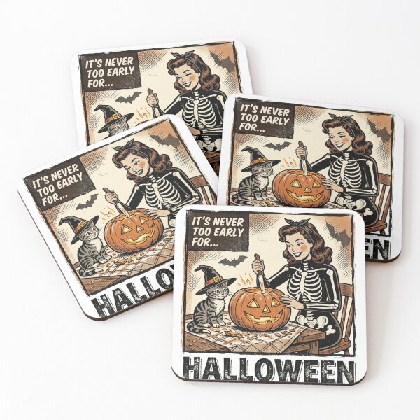 Item preview, Never Too Early For Halloween Vintage 1950s Skeleton Pin Up Comic Art designed and sold by raedattia.