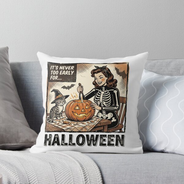 Item preview, Never Too Early For Halloween Vintage 1950s Skeleton Pin Up Comic Art designed and sold by raedattia.
