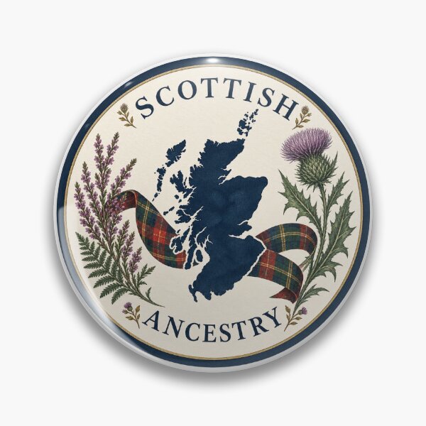 Item preview, Scottish Ancestry Heritage Pride Scotland Tartan Botanical Badge designed and sold by ArcanePrintsxo.