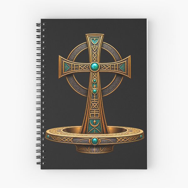 Item preview, Ornate Celtic Cross Art – Mystical Bronze and Turquoise Sacred Symbol designed and sold by 'VARI'.