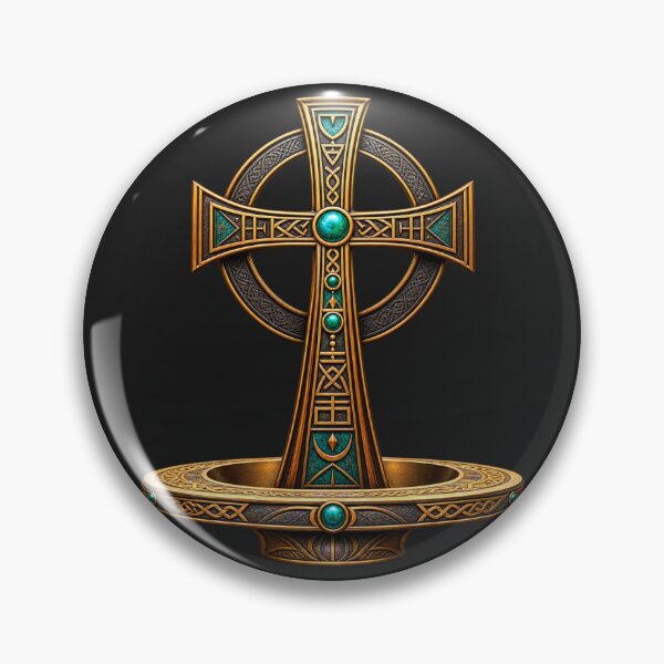 Item preview, Ornate Celtic Cross Art – Mystical Bronze and Turquoise Sacred Symbol designed and sold by 'VARI'.