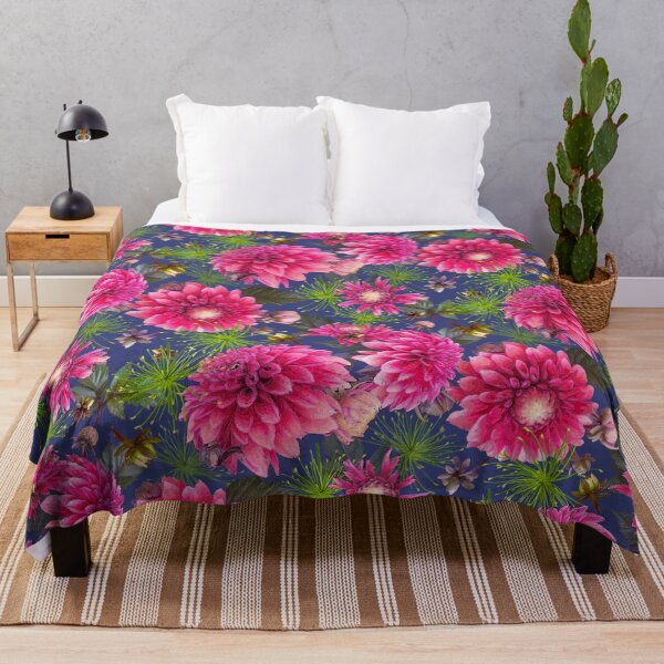 Item preview, Dahlias and Papyrus on Deep Periwinkle 364076 designed and sold by Art in My Loft.