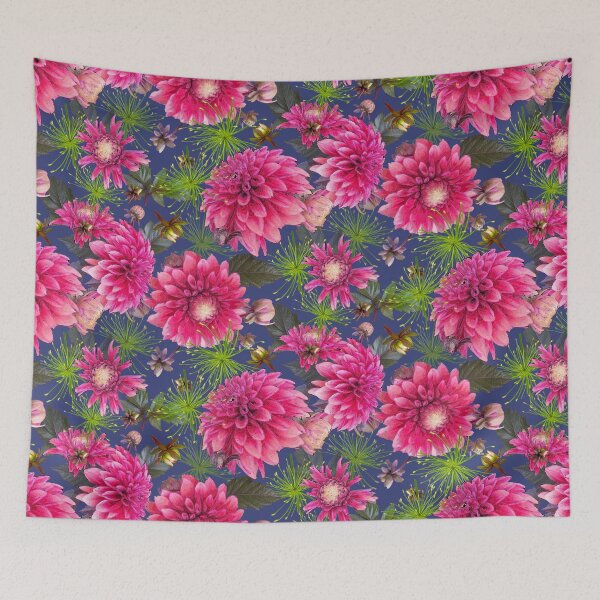 Item preview, Dahlias and Papyrus on Deep Periwinkle 364076 designed and sold by Art in My Loft.