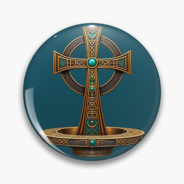 Item preview, Ornate Celtic Cross Art – Mystical Bronze and Turquoise Sacred Symbol designed and sold by 'VARI'.